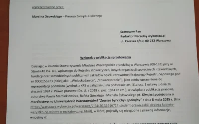 Oświadczenie ZG Młodzieży Wszechpolskiej ws. morderstwa na Kampusie Głównym UW oraz wiązania go z naszą organizacją